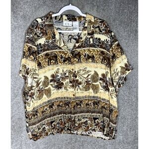 Vintage Cricket Lane Button Up Top Womens‎ Size 3X Animal Safari Floral Rayon